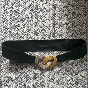 Adjustable Green Suede Waist Belt with Gold and Silver Buckle